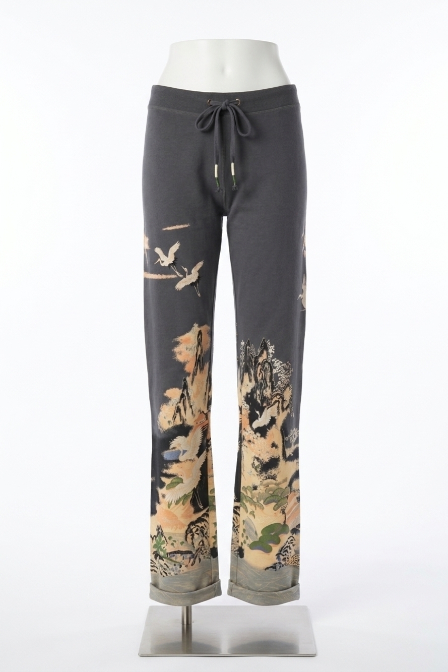 NEW PAPARAZZI women's stretch crane print lounge pant in charcoal